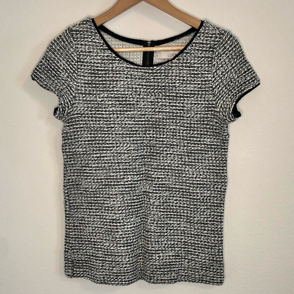 Loft Shortsleeved Sweater Top Cream & Black Size Small